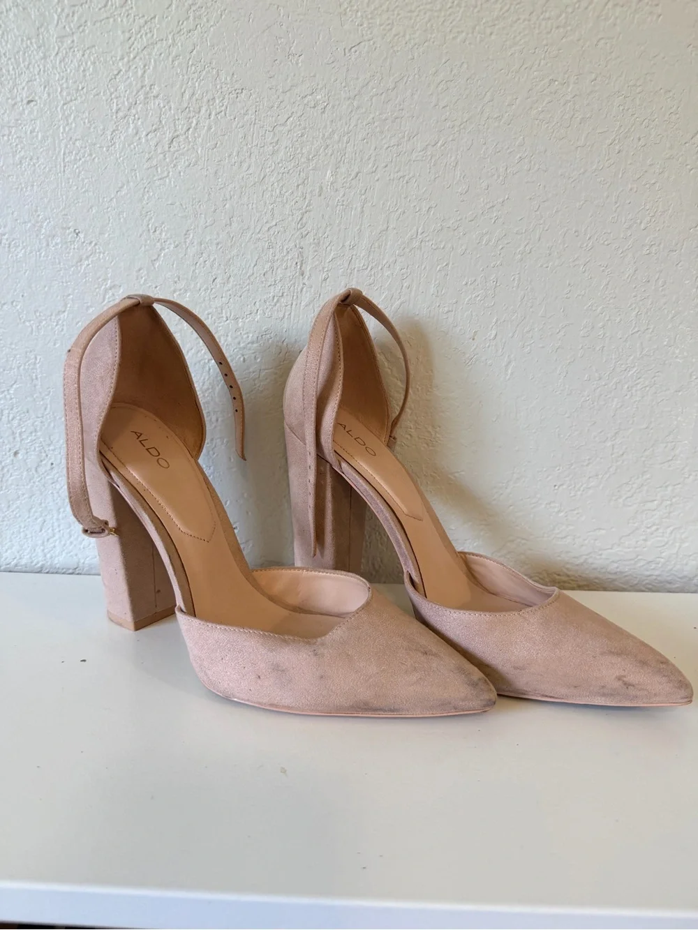 Aldo Blush Pink Suede Pointed-Toe Block Heel Pumps